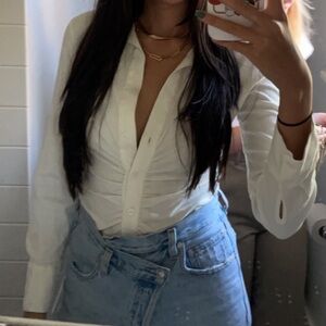 ZARA White long sleeve cinched top